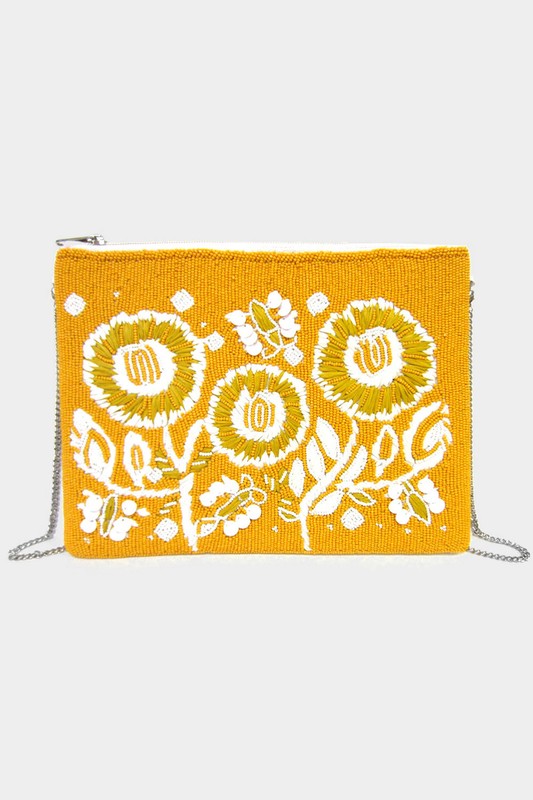Straw Flower Sequin Seed Beaded Clutch