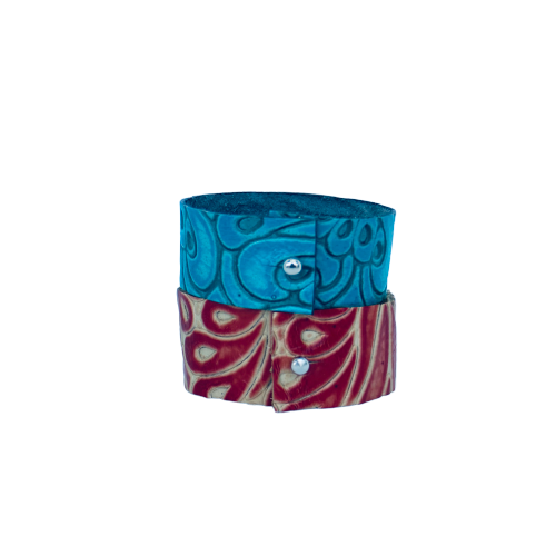 Verónica Falcón Red Turquoise Leather Monet Cuff
