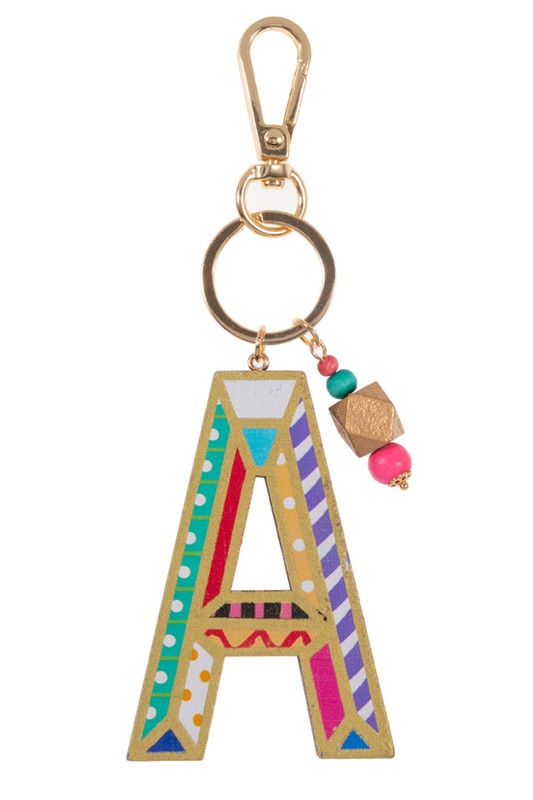 Patterned Letter Shaped Wood Keychains