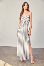 Stripe Print Tube Maxi Dress