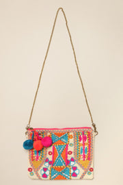Colorful Boho Embellished Clutch with Chain